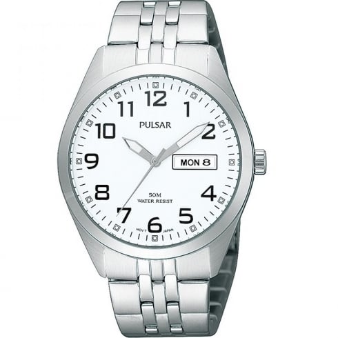 Pulsar Classic White Dial Chrome Bracelet Gents Watch PV3005X1