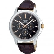 Pulsar Multi-Function Black Dial Brown Leather Strap Gents Watch PP6019X1