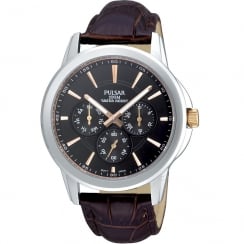 Pulsar Multi-Function Black Dial Brown Leather Strap Gents Watch PP6019X1