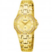Pulsar Stone Set Champagne Dial Gold Bracelet Ladies Watch PTC390X1