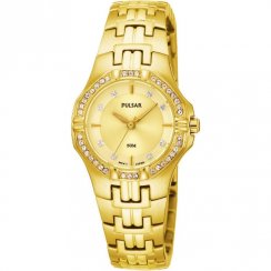 Pulsar Stone Set Champagne Dial Gold Bracelet Ladies Watch PTC390X1