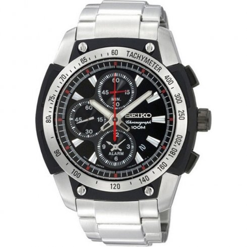 Seiko black dial chronograph stainless steel bracelet Mens watch SNAD47P1