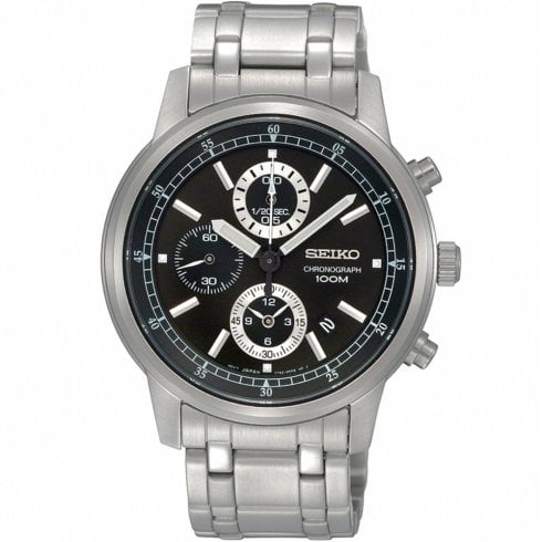 Seiko Chronograph Black Dial Stainless Steel Bracelet Gents Watch SNDC27P1