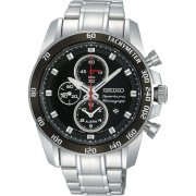 Seiko Sportura black dial chronograph stainless steel bracelet Mens watch SNAE69P1