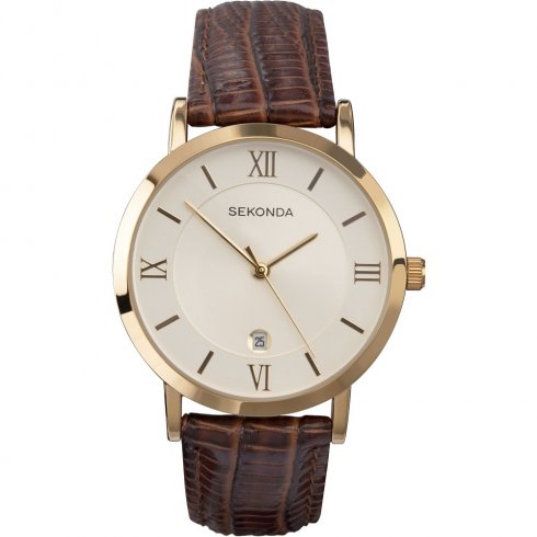 Sekonda Champagne Dial Brown Leather Strap Gents Watch 3478