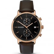 Sekonda Chronograph Black Dial Brown Leather Strap Gents Watch 1380