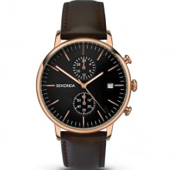 Sekonda Chronograph Black Dial Brown Leather Strap Gents Watch 1380