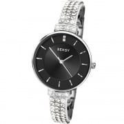 Seksy Krystal Black Dial Stone Set Resin Strap Ladies Watch 2447