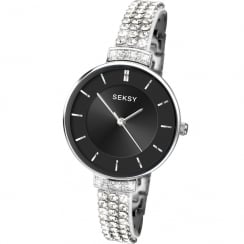 Seksy Krystal Black Dial Stone Set Resin Strap Ladies Watch 2447