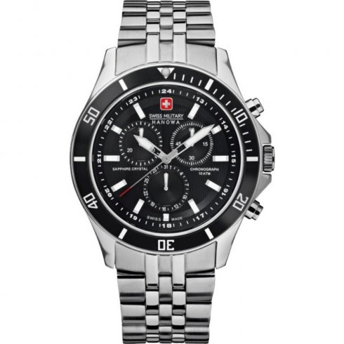 Swiss Military Flagship black dial chronograph stainless steel bracelet Mens watch 6-5183.04.007