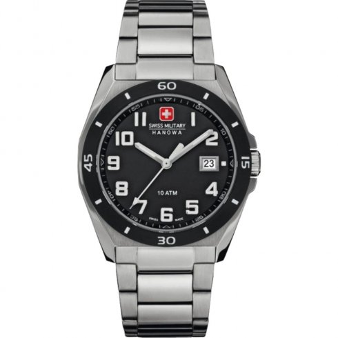 Swiss Military Guardian black dial stainless steel bracelet Mens watch 6-5190.04.007