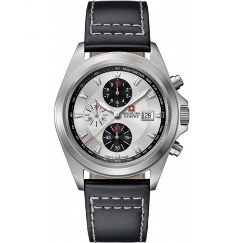 Swiss Military Infantry silver dial chronograph leather strap Mens watch 6-4202.1.04.001