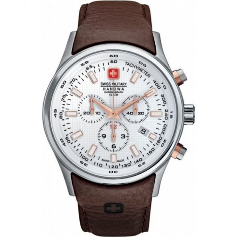 Swiss Military Navalus Chronograph White Dial Leather Strap Mens Watch 6-4156.04.001.09
