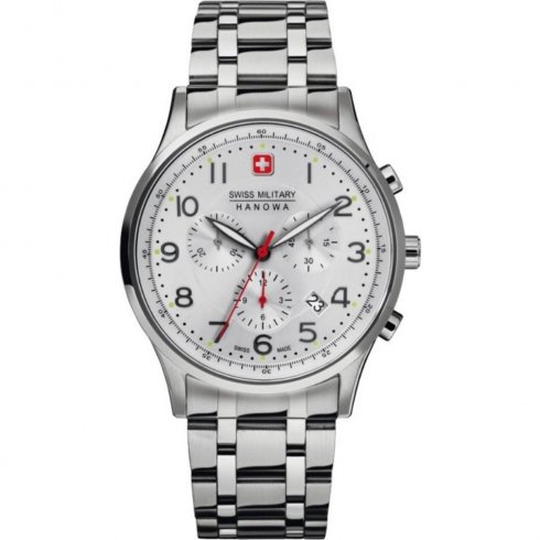 Swiss Military Patriot silver dial chronograph stainless steel bracelet Mens watch 6-5187.04.001