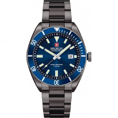 Swiss Military Skipper Blue Dial IP Black Bracelet Gents Watch 6-5214.30.003