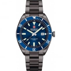 Swiss Military Skipper Blue Dial IP Black Bracelet Gents Watch 6-5214.30.003