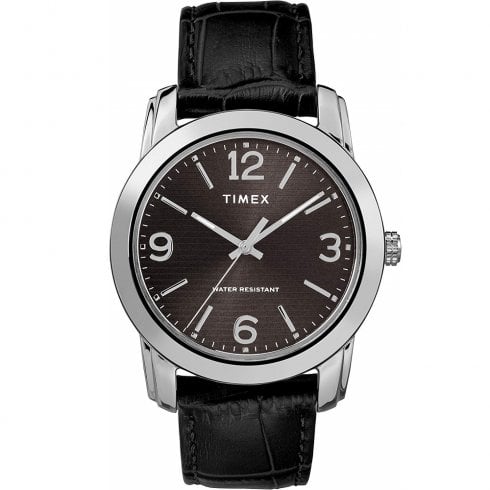 Timex Classic Black Dial Black Leather Strap Gents Watch TW2R86600