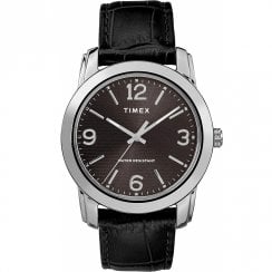 Timex Classic Black Dial Black Leather Strap Gents Watch TW2R86600
