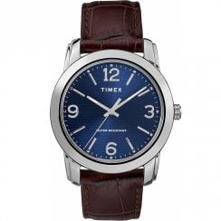 Timex Classic Blue Dial Brown Leather Strap Gents Watch TW2R86800