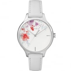 Timex Crystal Bloom Floral Dial White Leather Strap Ladies Watch TW2R66800
