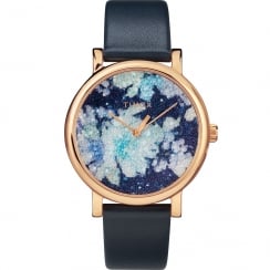 Timex Crystal Bloom Swarovski Floral Dial Blue Leather Strap Ladies Watch TW2R66400