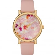Timex Crystal Bloom Swarovski Floral Dial Pink Leather Strap Ladies Watch TW2R66300