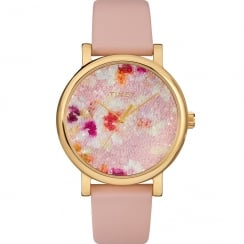 Timex Crystal Bloom Swarovski Floral Dial Pink Leather Strap Ladies Watch TW2R66300