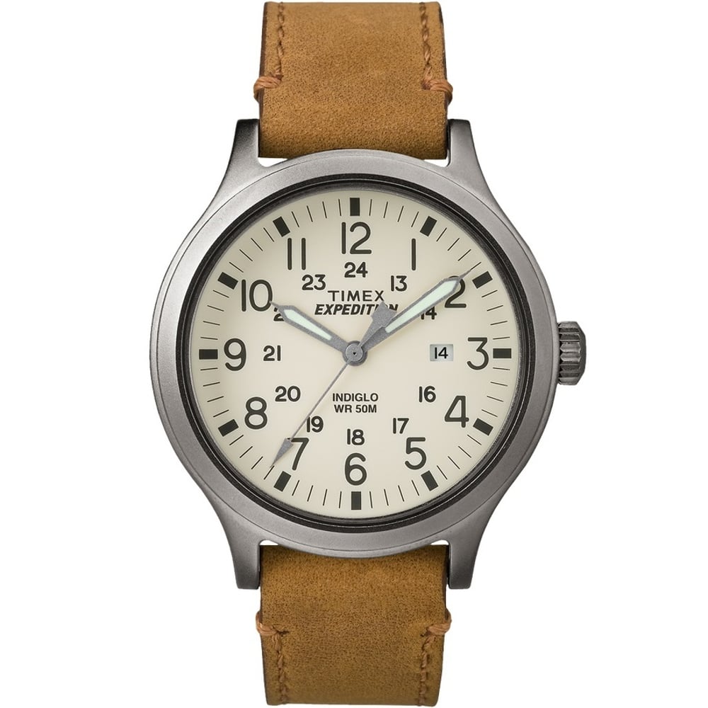 Timex Expedition Scout Beige Dial Tan Leather Strap Gents Watch TW4B06500