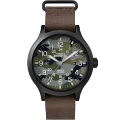 Timex Expedition Scout Camouflage Dial Brown Slip Thru Leather Strap Gents Watch TW4B06600