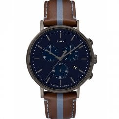 Timex Fairfield Chronograph Blue Dial Brown Leather Strap Gents Watch TW2R37700