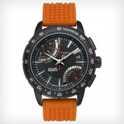 Timex IQ Chronograph Black Dial Orange Rubber Strap Mens Watch T2N707