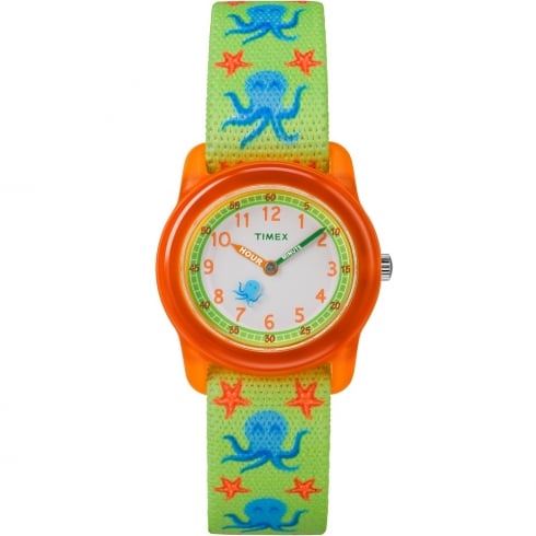 Timex Time Teacher Green Octopus Sea Life Elastic Fabric Strap Kids Watch TW7C13400